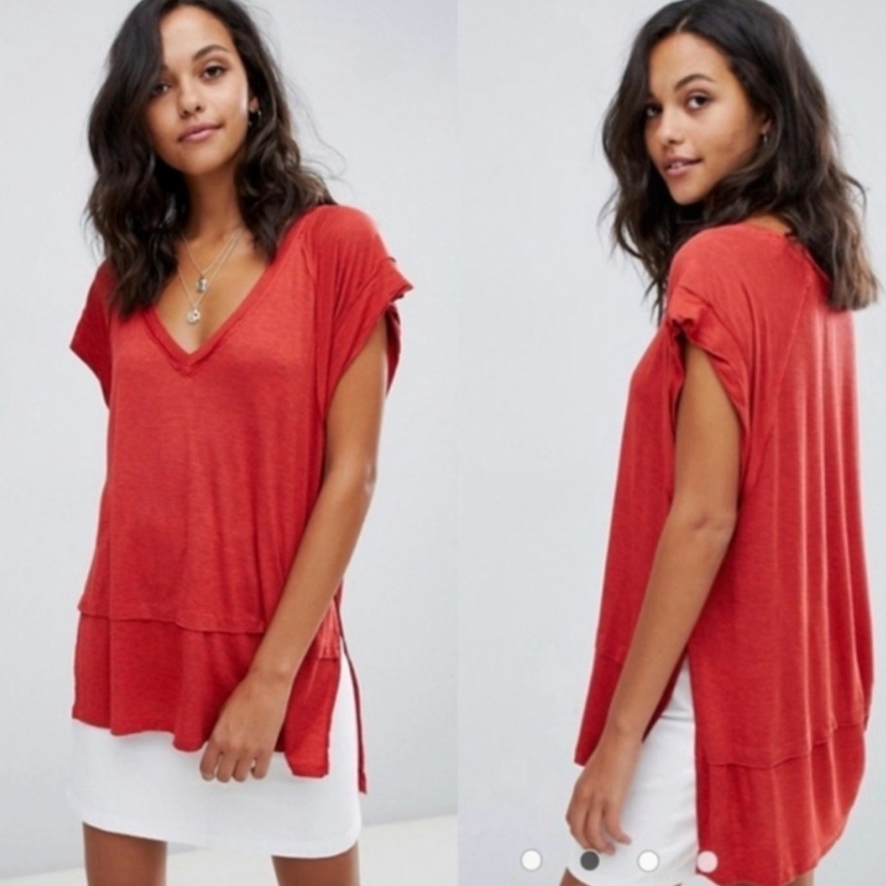 FP We The Free “The Voyage Tee” With Short Raglan Sleeves In Heathered Red
